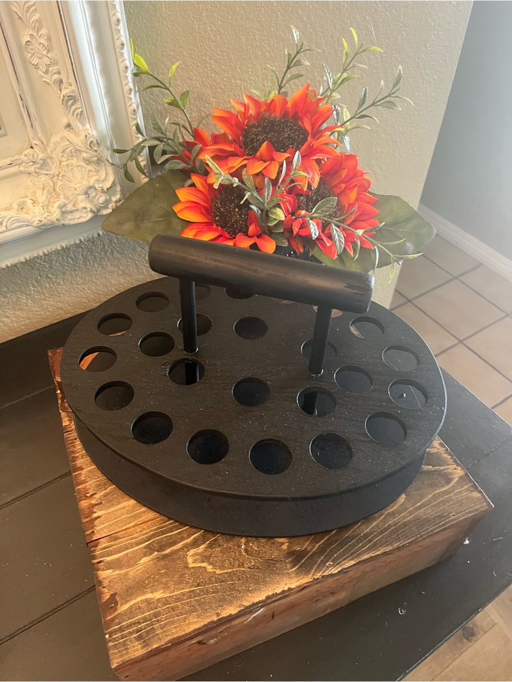 Black Wooden Utensil and Tool Holder with Handle